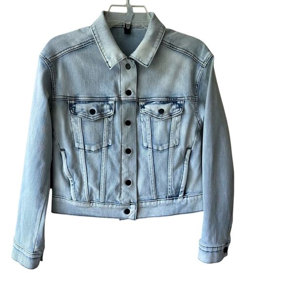 Athleta Jean Jacket Double Time Denim Acid Wash Stretch Trucker Snap Front XS - Picture 1 of 16